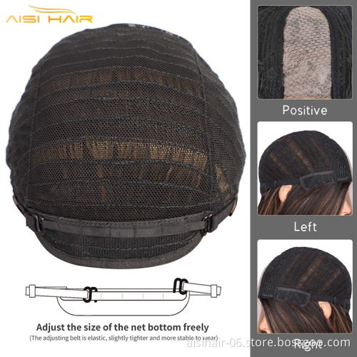 Aisi Hair Cheap Long Straight Front Lace Brown Mixed Blonde Ombre Wigs For Black Women Fiber Wigs Synthetic Highlight Hair Wigs